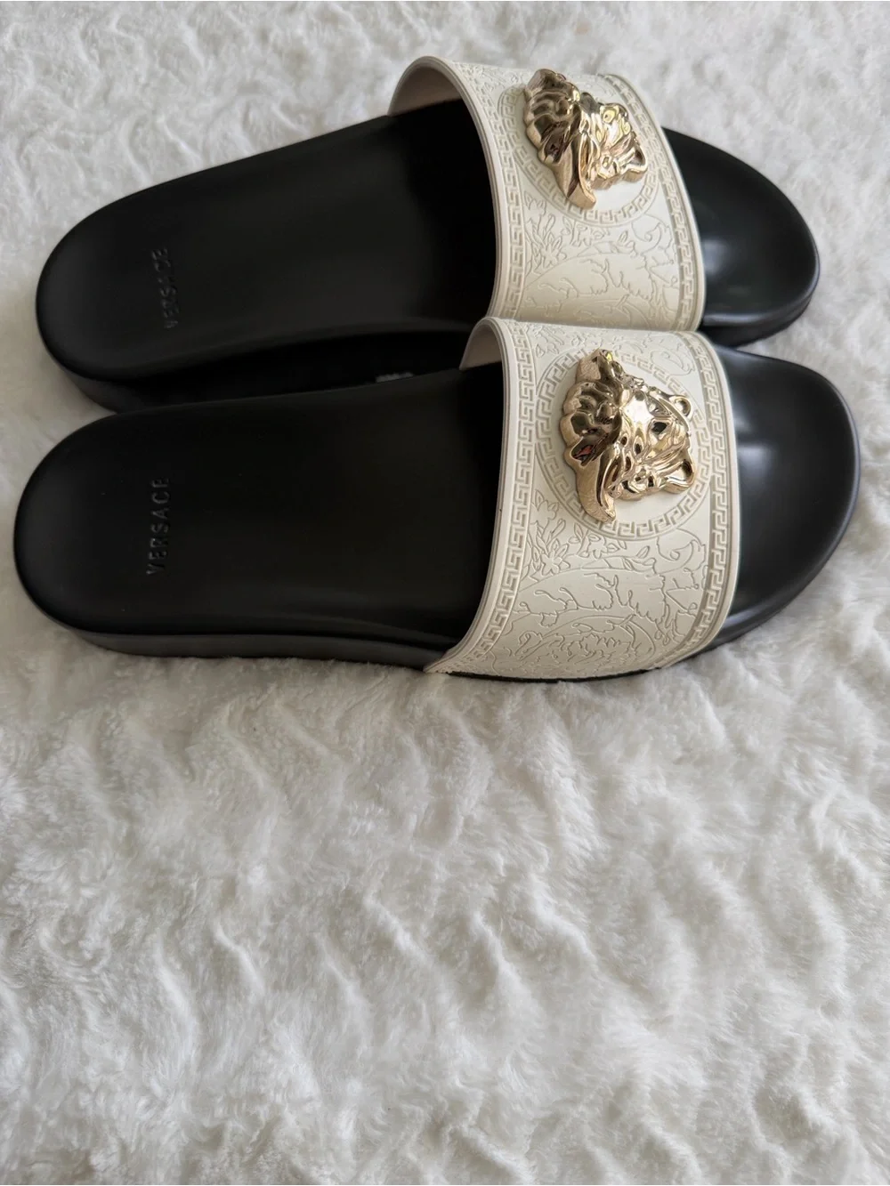 Versace Medusa Slide Sandals Black White Gold Men’s Size 8